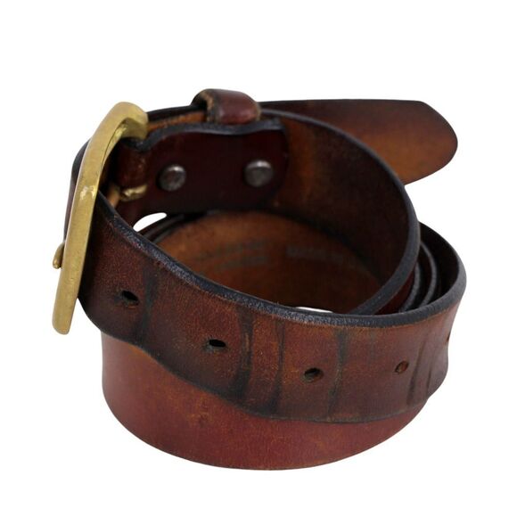 HANDCRAFTED BROWN GENUINE LEATHER 1 1/8"Wd CASUAL DRESS MEN'S BELT Sz 42 (E37 - Picture 3 of 15